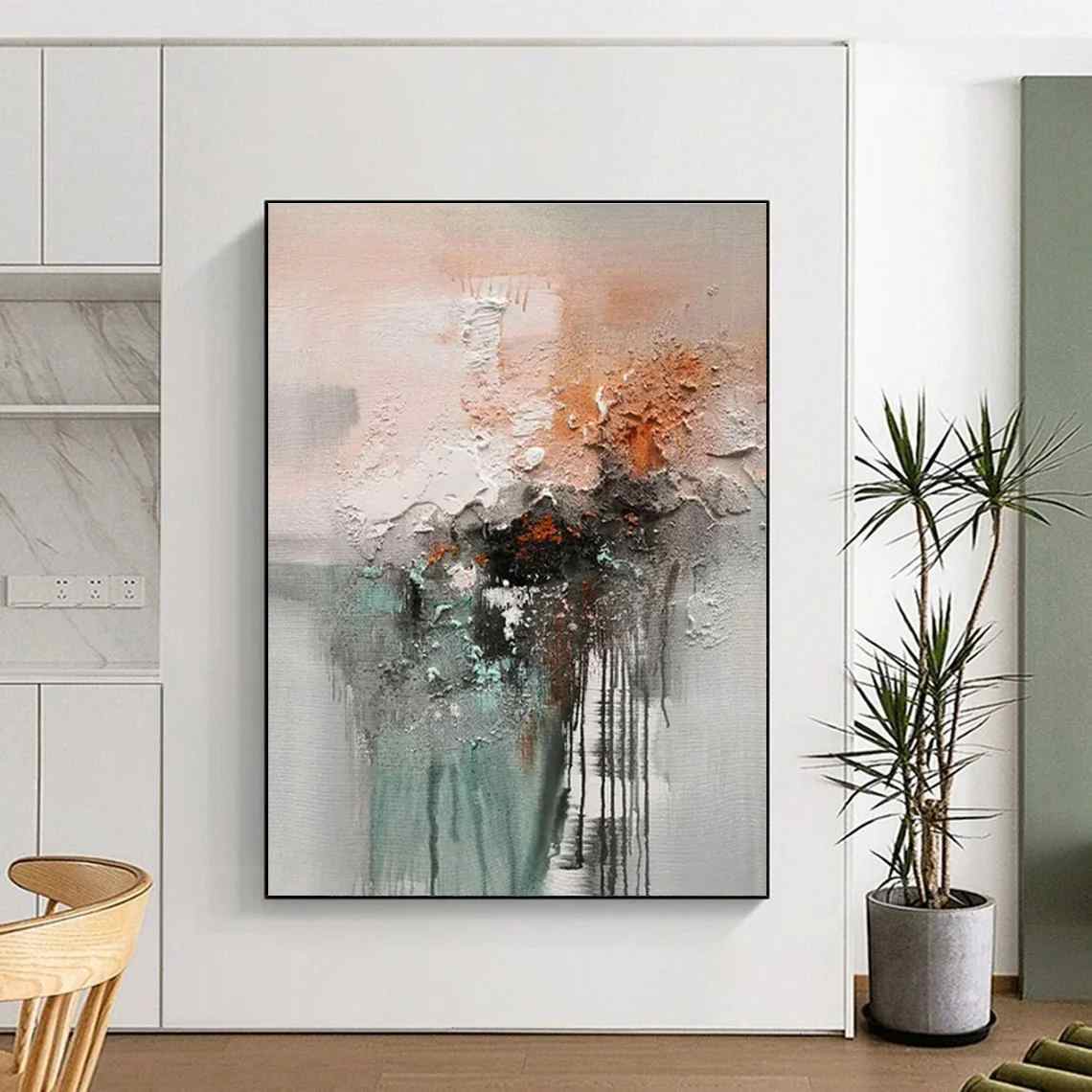 Abstract_Teal_Neutrals_Textured_Abstract_Artwork_7WQ2H wall art